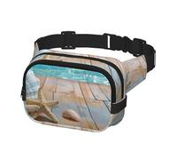 Marsupio a tracolla per donne e uomini, alla moda, per escursionismo, corsa, viaggi, conchiglie e stelle marine su ponte di legno, Multicolore, Taglia unica, Cintura per soldi