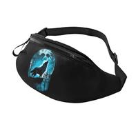 Marsupio a tracolla per donne e uomini, blu con luna piena e lupo, marsupio da corsa da viaggio per donne e uomini