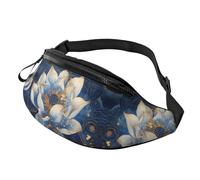 Marsupio a tracolla per donne e uomini, blu dorato con fiore di loto, marsupio da corsa da viaggio per donne e uomini