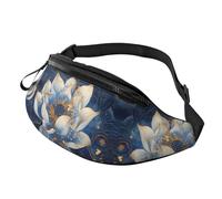 Marsupio a tracolla per donne e uomini, blu dorato con fiore di loto, marsupio da corsa da viaggio per donne e uomini