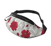 Marsupio a tracolla per donne e uomini, con foglie di anemone e fiori, rosso e grigio, marsupio da corsa da viaggio per donne e uomini