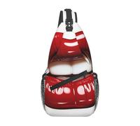 Marsupio a tracolla per donne e uomini, con graziosa grafica con labbra rosse, zaino con cintura regolabile, marsupio per viaggi, sport, corsa, escursionismo, nero, taglia unica
