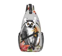 Marsupio a tracolla per donne e uomini, con motivo con lemuri e fiori, regolabile, marsupio per viaggi, sport, corsa, escursionismo, marsupio, nero, taglia unica