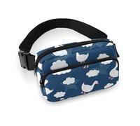 Marsupio a tracolla per donne e uomini, con motivo con una simpatica oca su cielo blu, marsupio per allenamento, corsa, viaggi, con cinghia regolabile