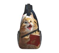 Marsupio a tracolla per donne e uomini, con simpatico gatto canta, canti natalizi, zaino con cintura regolabile, marsupio per viaggi, sport, corsa, escursionismo, marsupio, nero, taglia unica