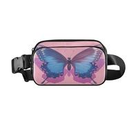 Marsupio a tracolla per donne, uomini e adolescenti, con tracolla regolabile, per viaggi, palestra, lavoro, colore blu con farfalle, rosa, taglia unica, Dolce Blu Farfalla Rosa, 1 size