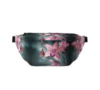 Marsupio a tracolla per sport all'aria aperta, con stampa primaverile e fiori di orchidea e farfalle, per donne e uomini, da viaggio, per allenamento