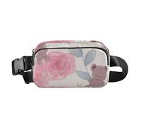 Marsupio a tracolla per uomo e donna con grazioso orso marrone e rosa pesca, borsa a tracolla multiuso con cerniera e tracolla regolabile, per shopping, sport, lavoro, Carino Orso Marrone Pesca Rose