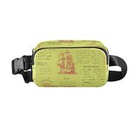 Marsupio a tracolla per uomo e donna, con tracolla regolabile, accessorio da viaggio con tracolla regolabile, per viaggi, corsa, escursionismo, colore giallo vintage, Caccia al tesoro nautica vintage