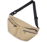 Marsupio a tracolla per uomo e donna, grande marsupio con 5 tasche con cerniera, marsupio con tracolla regolabile per viaggi, color argilla, cachi, Classico