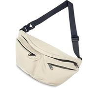 Marsupio a tracolla per uomo e donna, grande marsupio con 5 tasche con cerniera, marsupio con tracolla regolabile per viaggi, color argilla, bianco, Classico