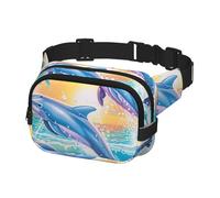 Marsupio a tracolla per uomo e donna, marsupio per corsa, escursionismo, sport, delfini che saltano e dipingono, Multicolore, Taglia unica, Cintura per soldi