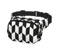 Marsupio a tracolla per uomo e donna, marsupio per corsa, escursionismo, sport, motivo a zigzag bianco e nero