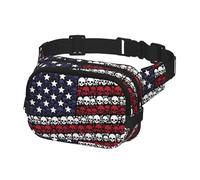 Marsupio a tracolla per uomo e donna, marsupio per corsa, escursionismo, sport, teschio che sventola bandiera degli Stati Uniti