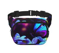 Marsupio a tracolla regolabile con fiori e farfalle, blu, viola, grande, da viaggio, unisex