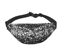 Marsupio a tracolla regolabile con glitter, nero, bianco, grande, da viaggio, unisex, Nero , Taglia unica, Zaino casual