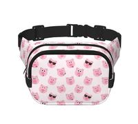 Marsupio a tracolla unisex quadrato a doppio strato con stampa di muso di maiale rosso, accessorio da viaggio per allenamento, nero, taglia unica, Nero, One Size