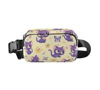 Marsupio a tracolla viola con piccoli gatti e farfalle, elegante, per donne e uomini, mini marsupio con cerniera, con cinghia regolabile, per viaggi, shopping, corsa, cartone animato, viola, gatto
