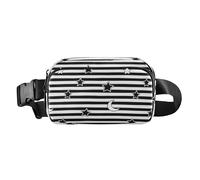Marsupio alla moda a righe bianche e nere con stelle e luna, per donne e uomini, grande capacità, da viaggio, con cinghia regolabile, per viaggi, shopping, corsa