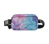 Marsupio alla moda astratto color pesca, viola, blu, turchese, acquerello, per uomo e donna, impermeabile, antifurto, con cinghia regolabile, per viaggi, corsa, escursionismo, Acquerello Blu Turchese