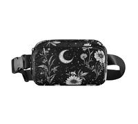 Marsupio alla moda bohémien, con luna e fiori e farfalle, per donne, uomini, adolescenti, piccola borsa a croose con tracolla regolabile, per viaggi, vacanze, corsa