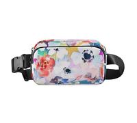 Marsupio alla moda con anemoni, margherite e boccioli di rosa, resistente all'acqua, con cinghia regolabile, per viaggi, vacanze, corsa, Anemoni Fiori Margherita e boccioli di rose, 1 Size