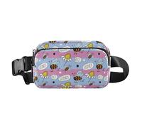 Marsupio alla moda con api, felice, buona fortuna e margherite, a righe, unisex, impermeabile, con cinghia regolabile, per viaggi, vacanze, corsa, Bees Happy Good Luck E Margherite A Strisce, 1 Size