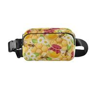 Marsupio alla moda con api, felice, buona fortuna, miele, fiori, donne, uomini, adolescenti, mini marsupio con cinghia regolabile, per viaggi, palestra, lavoro, Bees Happy Good Luck Miele Fiori, 1