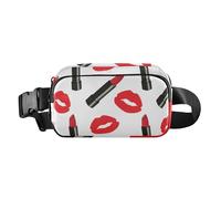 Marsupio alla moda con bacio rosso e rossetto, per donne e uomini, multiuso, borsa a tracolla essenziale da viaggio con tracolla regolabile per lo shopping, lo sport, il lavoro, Bacio rosso e