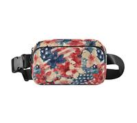 Marsupio alla moda con bandiera americana pittura a olio per uomo donna marsupio da corsa impermeabile marsupio da viaggio, America Patriottica 4 luglio floreale, 1 size