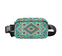 Marsupio alla moda con cerniera, per donne e uomini, motivo azteco del sud-ovest turchese, borsa a tracolla essenziale da viaggio, con cinturino regolabile, resistente all'acqua, per viaggi, vacanze