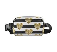 Marsupio alla moda con cuori neri e bianchi a righe, per donne, uomini, adolescenti, multiuso, accessorio da viaggio con cinghia regolabile per allenamento, corsa, escursionismo, Cuori Strisce bianche