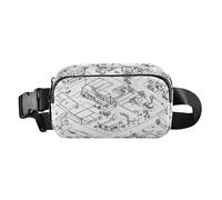 Marsupio alla moda con diagramma ritagliato ROCKETS Marsupio per donne uomini adolescenti mini borsa a tracolla per lo shopping, Nero Bianco Città Schizzo Mappa, 1 size