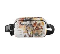 Marsupio alla moda con diagramma ritagliato ROCKETS Marsupio per donne uomini adolescenti mini borsa a tracolla per lo shopping, Acchiappasogni tribale lupo piccolo città occidentale, 1 size