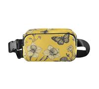 Marsupio alla moda con fiori, narcisi, cactus, farfalle, api, gialli, alla moda, per uomini e donne, piccola borsa a tracolla con tracolla regolabile per viaggi, corsa, escursionismo, Fiori Narciso