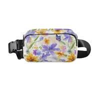 Marsupio alla moda con fiori peonie giacinti basilico blush marsupio per donne uomini mini borsa a tracolla per lo shopping sport lavoro, Fiori Primavera Farfalle Iris Bianco, 1 size