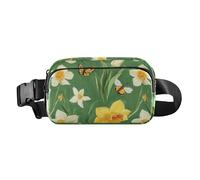 Marsupio alla moda con fiori peonie giacinti basilico blush marsupio per donne uomini mini borsa a tracolla per lo shopping sport lavoro, Fiori Narcisi fiore Farfalle Verde, 1 size