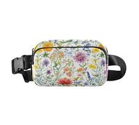Marsupio alla moda con fiori peonie giacinti basilico blush marsupio per donne uomini mini borsa a tracolla per lo shopping sport lavoro, Fiori Primavera Dalia Lavanda Rosmarino Bianco, 1 size