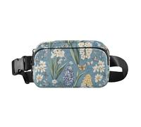 Marsupio alla moda con fiori peonie giacinti basilico blush marsupio per donne uomini mini borsa a tracolla per lo shopping sport lavoro, Fiori Primavera Giacinti Farfalle Api Blu, 1 size