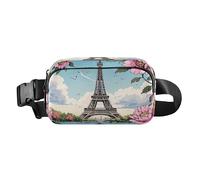 Marsupio alla moda con fiori rosa Torre Eiffel romantico per donne uomini mini con cinturino regolabile per viaggi corsa escursionismo para hombre de