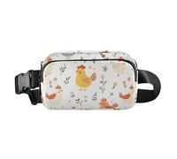 Marsupio alla moda con galline e fiori delicati per donne, uomini, adolescenti, mini borsa a tracolla accessorio da viaggio con tracolla regolabile per ciclismo, escursionismo, palestra, polli