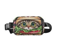 Marsupio alla moda con gattino hamburger in stile cartone animato, per donne e uomini, resistente all'acqua, borsa da viaggio essenziale con cinghia regolabile per viaggi, vacanze, corsa, cartone