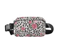 Marsupio alla moda con grazioso motivo leopardato e pesca, per donne, uomini, adolescenti, mini borsa a tracolla con tracolla regolabile per allenamento, corsa, escursionismo, Carino Rose Mix Leopard