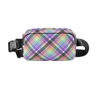 Marsupio alla moda con griglia colorata al neon per uomo e donna, resistente all'acqua, con cinghia regolabile, per allenamento, corsa, escursionismo, griglia colorata neon, 1 size