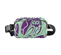 Marsupio alla moda con gufo astratto, verde, viola, alla moda, per donne, uomini, adolescenti, mini borsa a tracolla con tracolla regolabile, per viaggi, corsa, escursionismo
