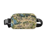 Marsupio alla moda con mappa della città bohémien, per donne e uomini, piccola borsa da petto per viaggi, corsa, escursionismo, Mappa della città fantasy a tema medievale, 1 size