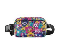 Marsupio alla moda con mostri colorati in stile cartone animato, per donne e uomini, impermeabile, con cinghia regolabile, per viaggi, palestra, lavoro, Mostro colorato dei cartoni animati, 1 size