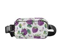 Marsupio alla moda con motivo a fragole ad acquerello con pois per donne e uomini borsa multiuso da viaggio, Frutta fresca Dewberry Bianco Viola, 1 size