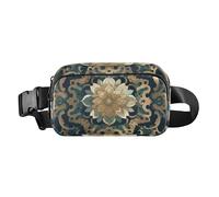 Marsupio alla moda con motivo barocco verde oro per donne e uomini, piccola borsa a tracolla con tracolla regolabile per lo shopping, lo sport, il lavoro, Motivo barocco oro verde, Taglia unica