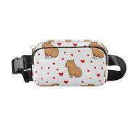 Marsupio alla moda con motivo capibara con cuori rossi, per donne e uomini, grande capacità, con cerniera, con cinturino regolabile, per allenamento, corsa, escursionismo